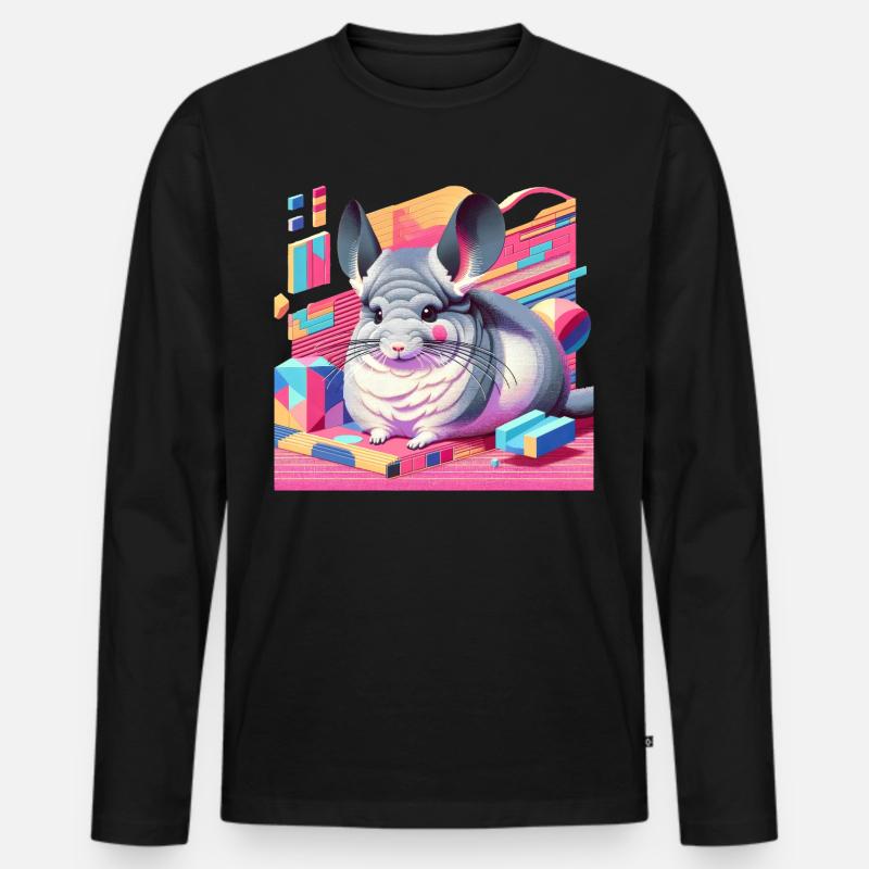 Chinchilla Neon Retro - Männer Premium Bio Langarmshirt - Schwarz