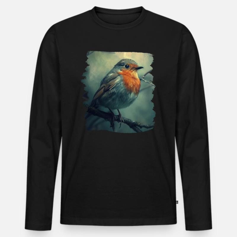 Robin Rotkehlchen - Männer Premium Bio Langarmshirt - Schwarz