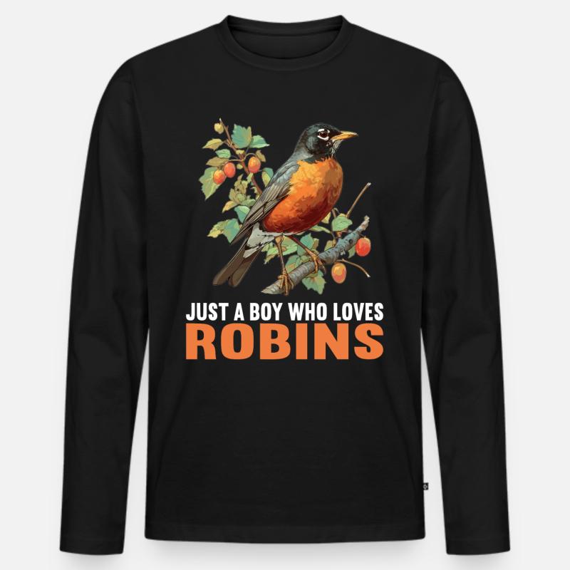 Robin Rotkehlchen - Männer Premium Bio Langarmshirt - Schwarz