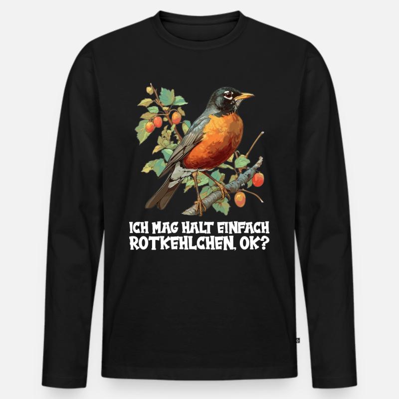 Robin Rotkehlchen - Männer Premium Bio Langarmshirt - Schwarz