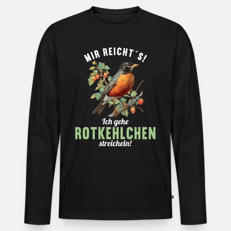 Robin Rotkehlchen - Männer Premium Bio Langarmshirt - Schwarz