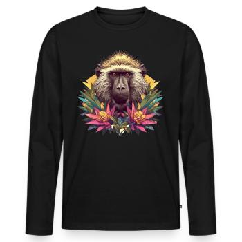 Babouin Paviane Pavian - T-shirt manches longues Premium bio Homme - noir - Devant - Nico (187cm)