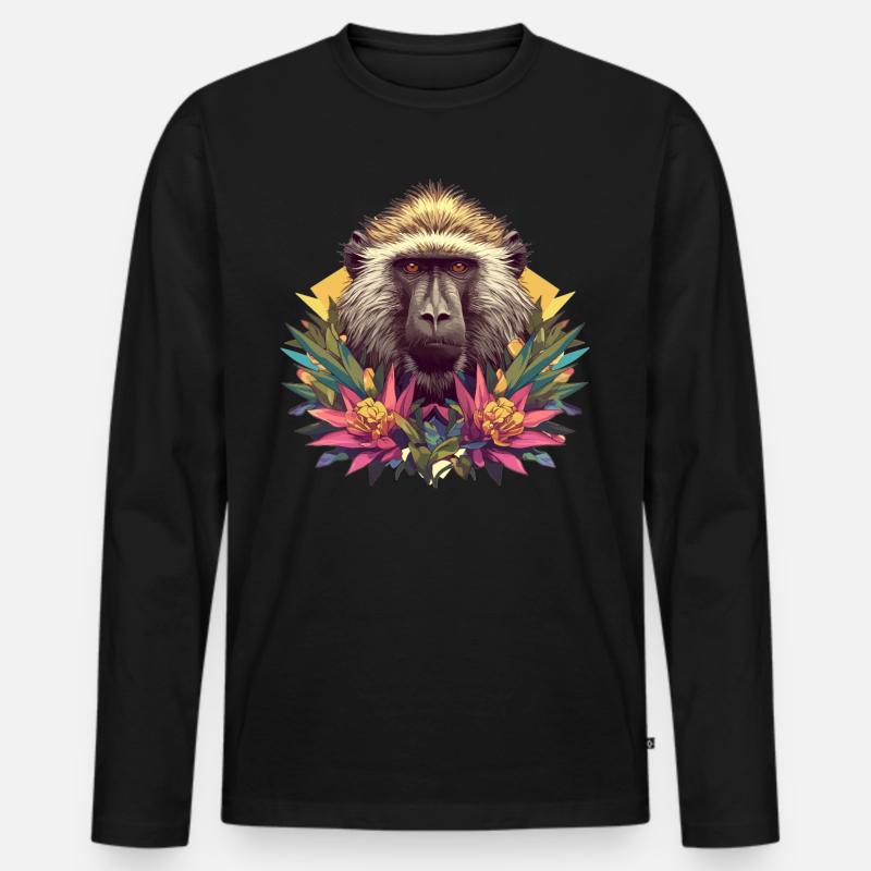 Baboon Paviane Pavian - Männer Premium Bio Langarmshirt - Schwarz