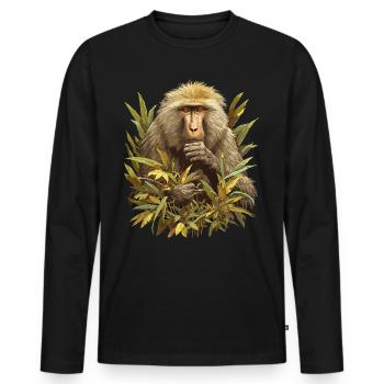 Babouin Paviane Pavian - T-shirt manches longues Premium bio Homme - noir - Devant - Nico (187cm)