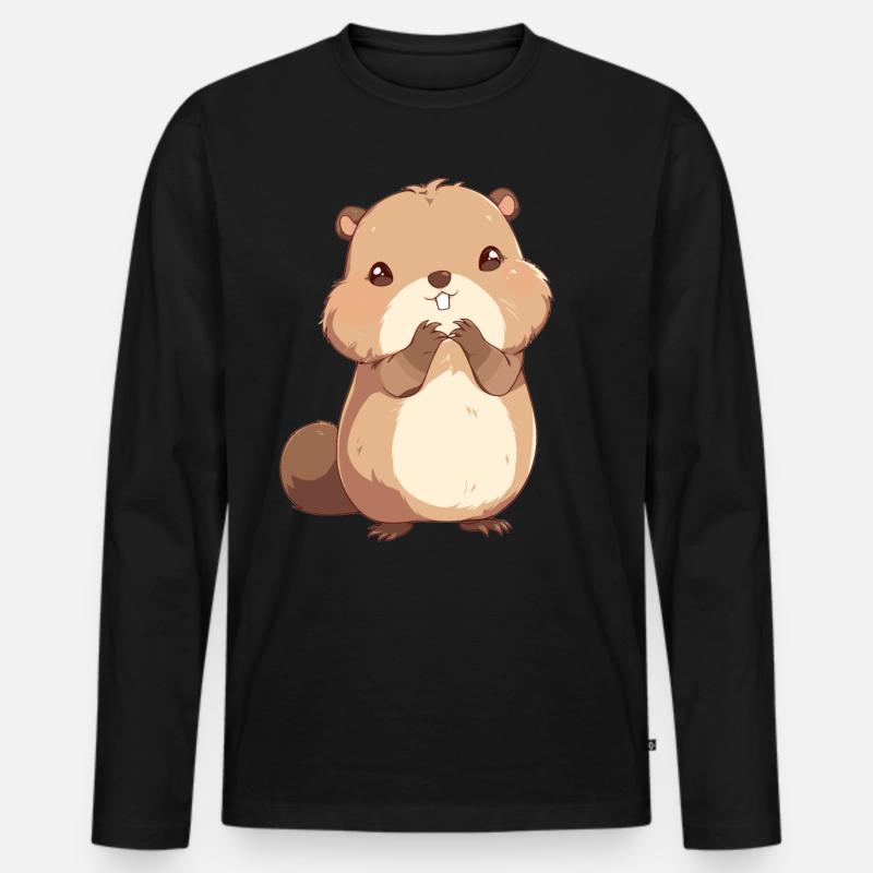 Beaver Biber - Männer Premium Bio Langarmshirt - Schwarz