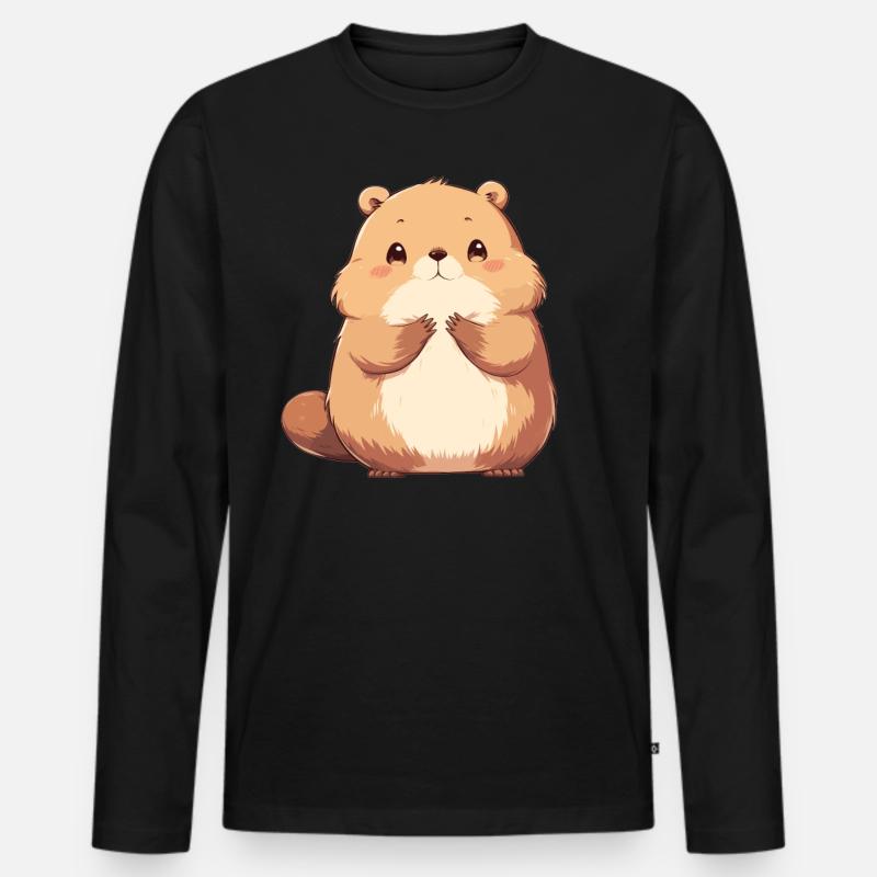 Beaver Biber - Männer Premium Bio Langarmshirt - Schwarz