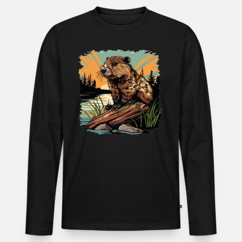 Beaver Biber - Männer Premium Bio Langarmshirt - Schwarz