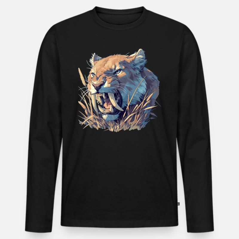 Saber-Toothed Tiger Säbelzahntiger - Männer Premium Bio Langarmshirt - Schwarz