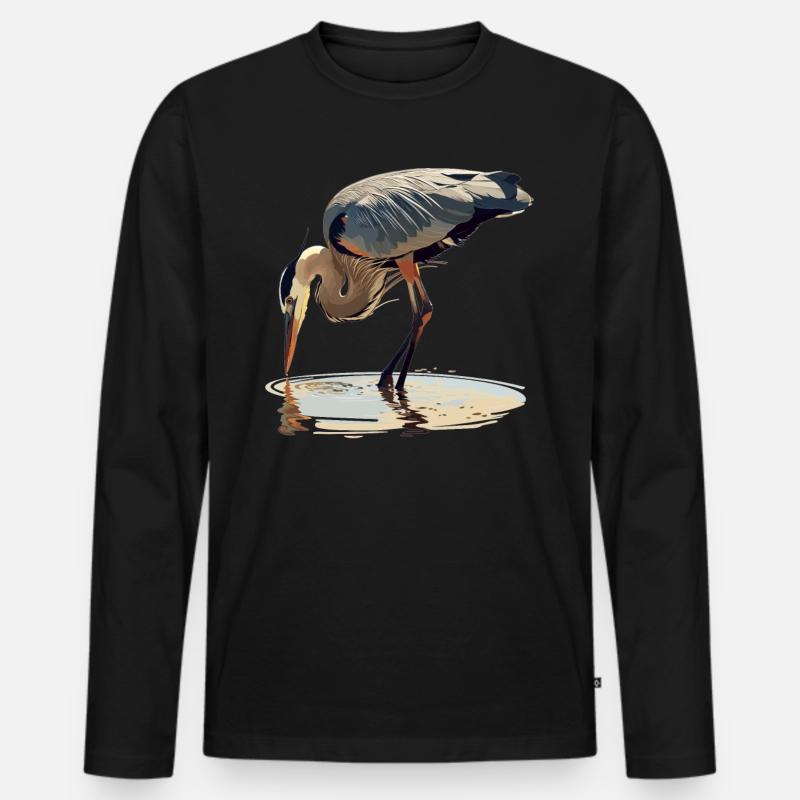 Heron Reiher - Männer Premium Bio Langarmshirt - Schwarz