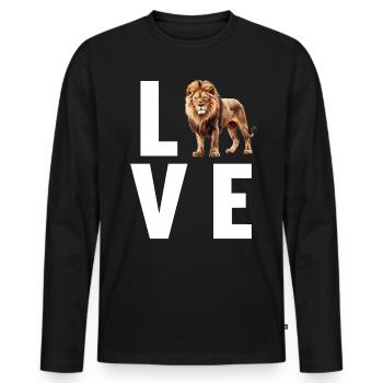 Lion Löwen Löwe - Männer Premium Bio Langarmshirt - Schwarz - Vorne - Nico (187cm)