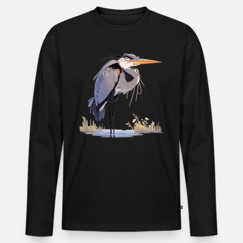 Heron Reiher - Männer Premium Bio Langarmshirt - Schwarz