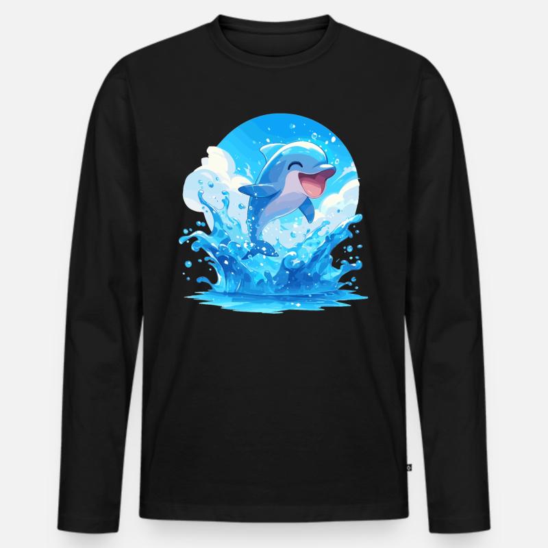 Dolphin Delfine Delfin - Männer Premium Bio Langarmshirt - Schwarz
