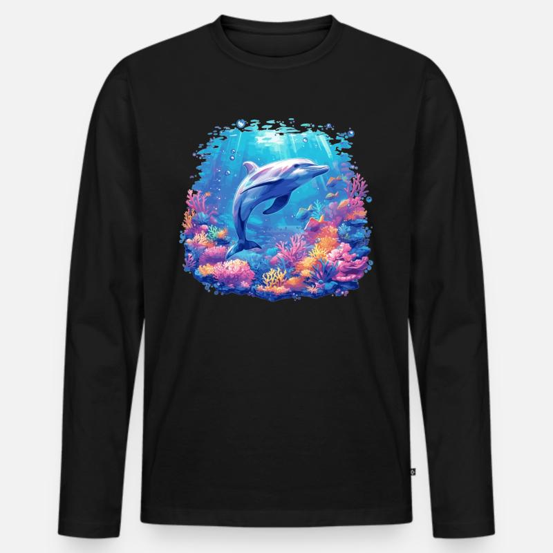 Dolphin Delfine Delfin - Männer Premium Bio Langarmshirt - Schwarz