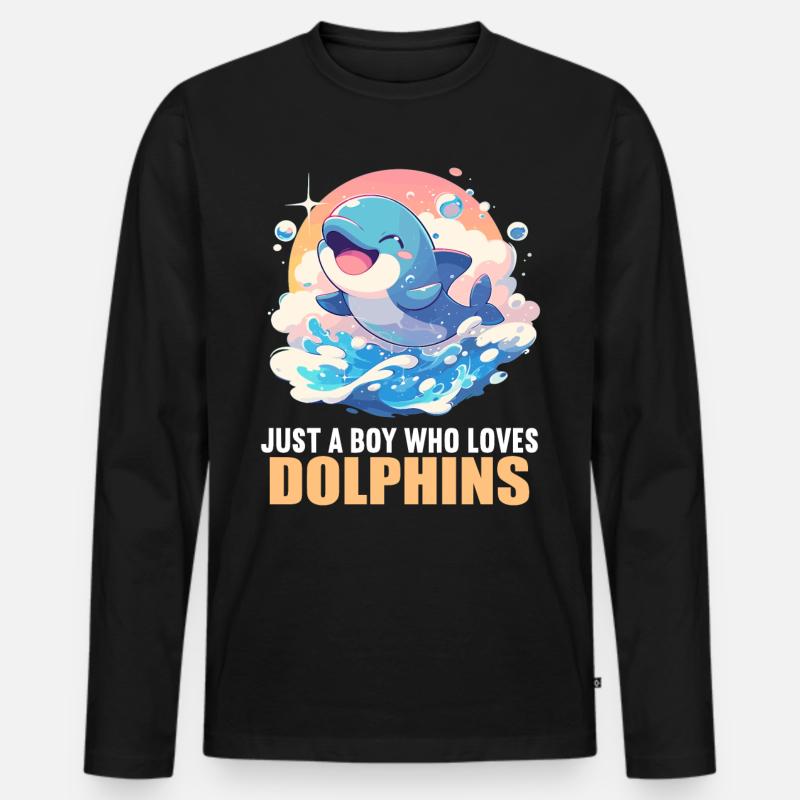 Dolphin Delfine Delfin - Männer Premium Bio Langarmshirt - Schwarz