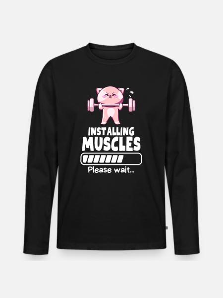 Muscle Building Weightlifting Cat Gym Humor - Men's Premium Organic Long Sleeve Shirt - black