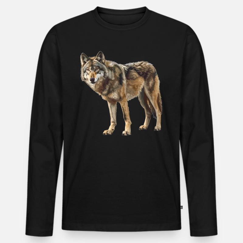 Wölfe Wolf - Männer Premium Bio Langarmshirt - Schwarz