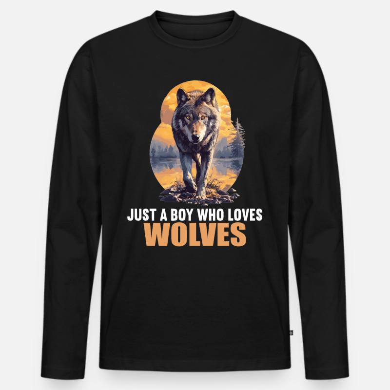 Wölfe Wolf - Männer Premium Bio Langarmshirt - Schwarz