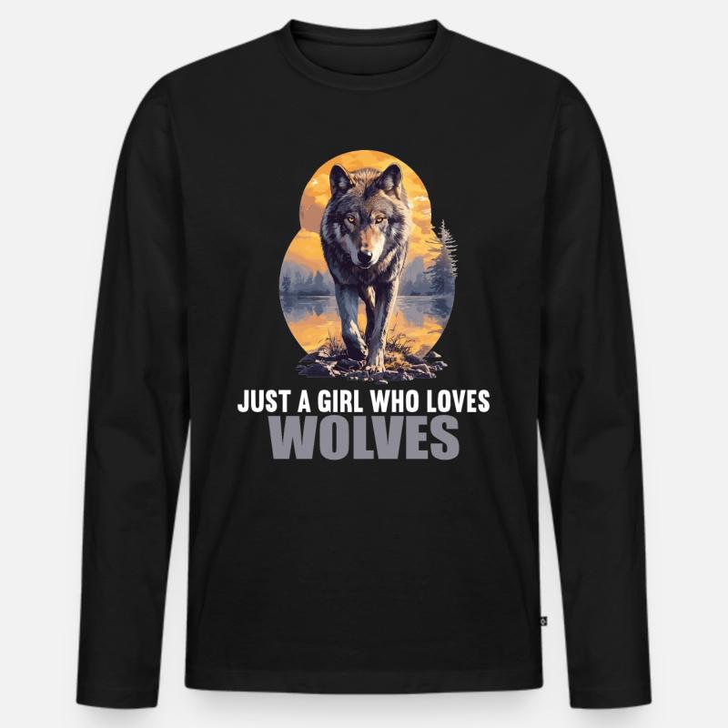 Wölfe Wolf - Männer Premium Bio Langarmshirt - Schwarz