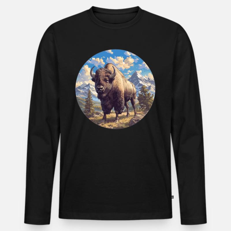 Bisons Bison - Männer Premium Bio Langarmshirt - Schwarz