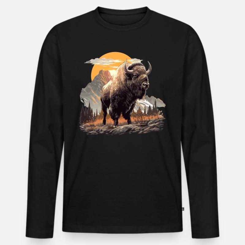 Bisons Bison - Männer Premium Bio Langarmshirt - Schwarz