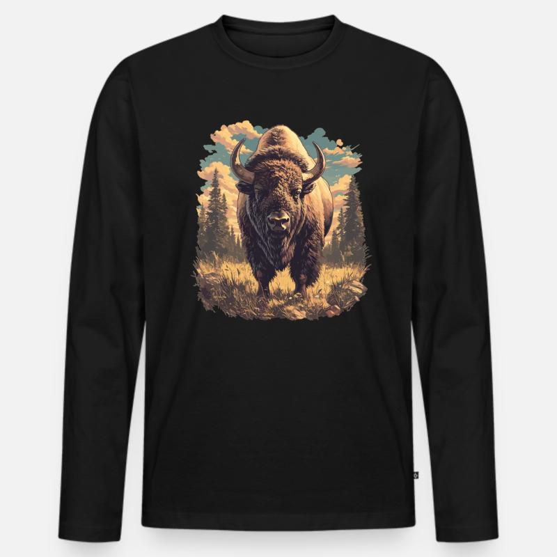 Bisons Bison - Männer Premium Bio Langarmshirt - Schwarz