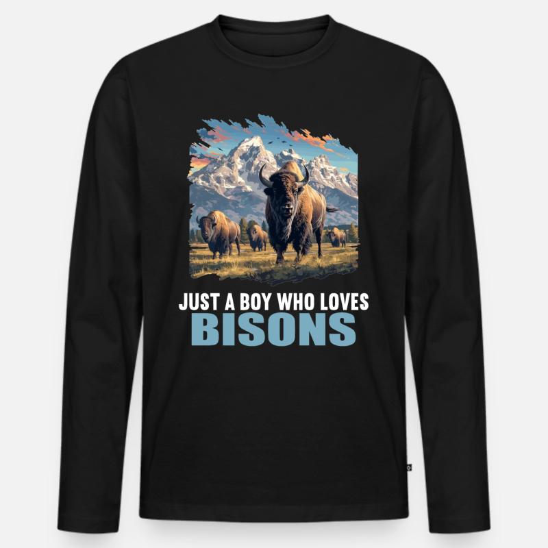 Bisons Bison - Männer Premium Bio Langarmshirt - Schwarz
