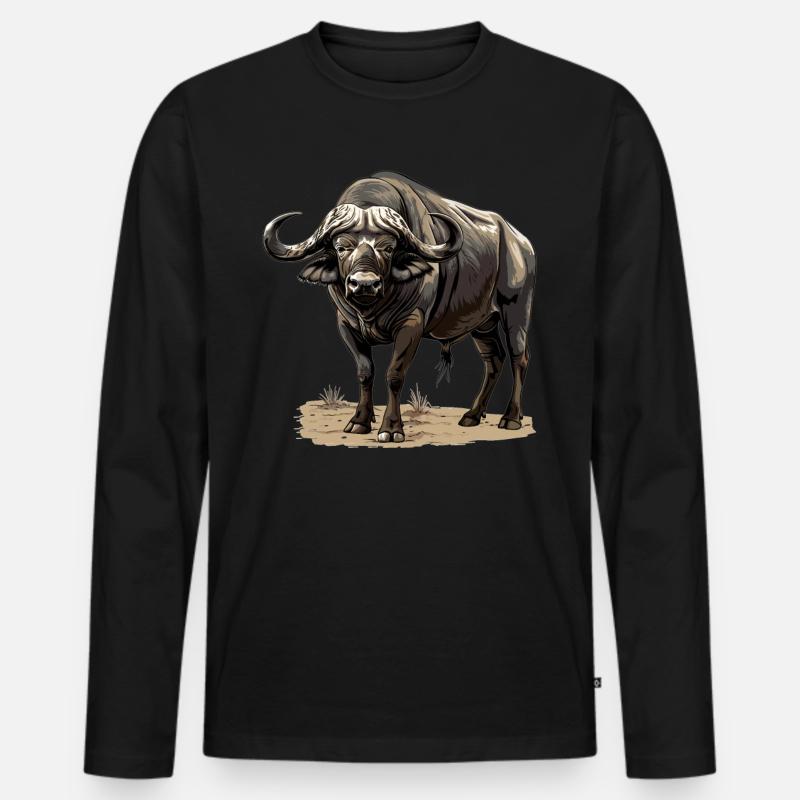 Buffalos Buffalo Büffel - Männer Premium Bio Langarmshirt - Schwarz