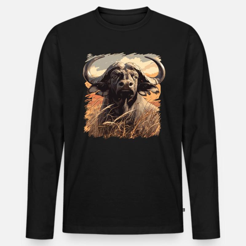 Buffalos Buffalo Büffel - Männer Premium Bio Langarmshirt - Schwarz