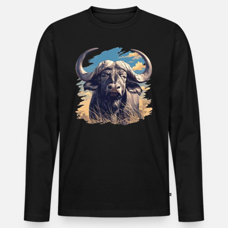 Buffalos Buffalo Büffel - Männer Premium Bio Langarmshirt - Schwarz
