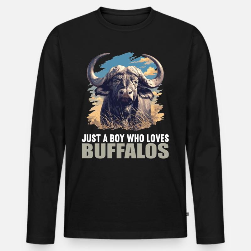 Buffalos Buffalo Büffel - Männer Premium Bio Langarmshirt - Schwarz