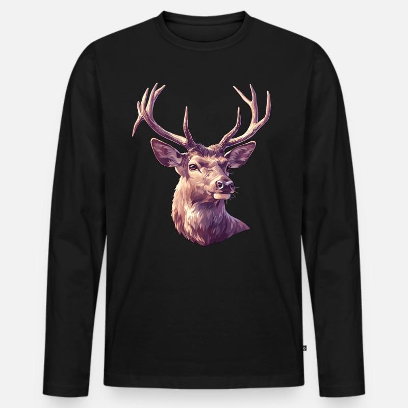 Hirsche Hirsch - Männer Premium Bio Langarmshirt - Schwarz