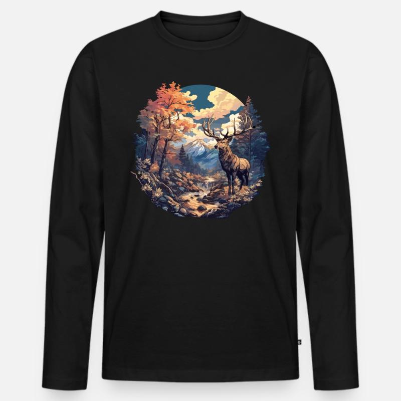 Hirsche Hirsch - Männer Premium Bio Langarmshirt - Schwarz