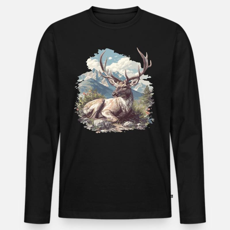 Hirsche Hirsch - Männer Premium Bio Langarmshirt - Schwarz
