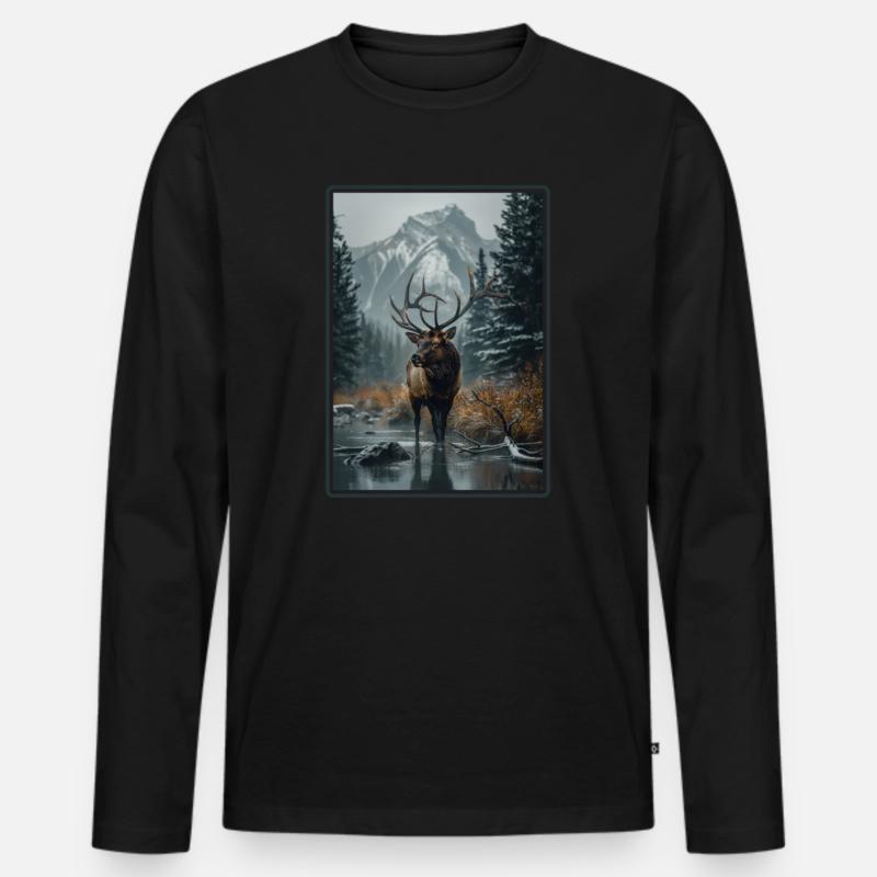 Elche Elch - Männer Premium Bio Langarmshirt - Schwarz
