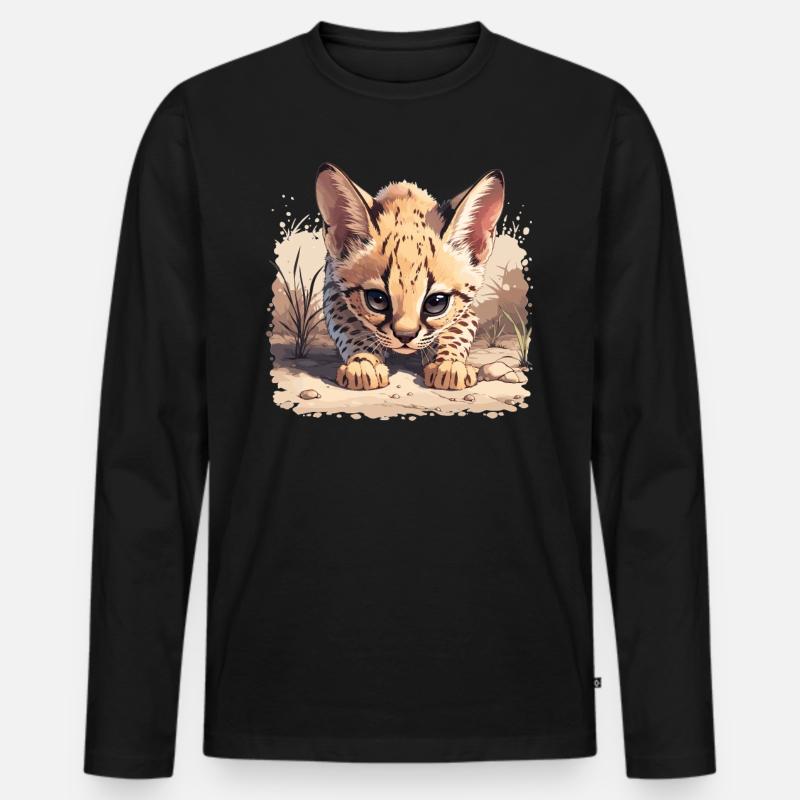 Servale Serval - Männer Premium Bio Langarmshirt - Schwarz