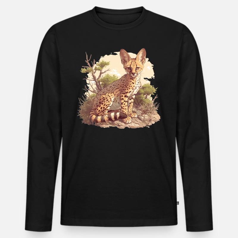 Servale Serval - Männer Premium Bio Langarmshirt - Schwarz