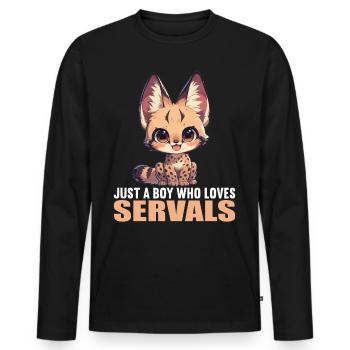 Servale Serval - Männer Premium Bio Langarmshirt - Schwarz - Vorne - Nico (187cm)