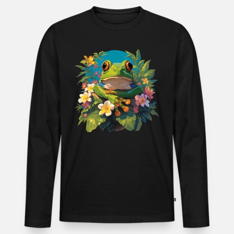 Frosch Frösche - Männer Premium Bio Langarmshirt - Schwarz
