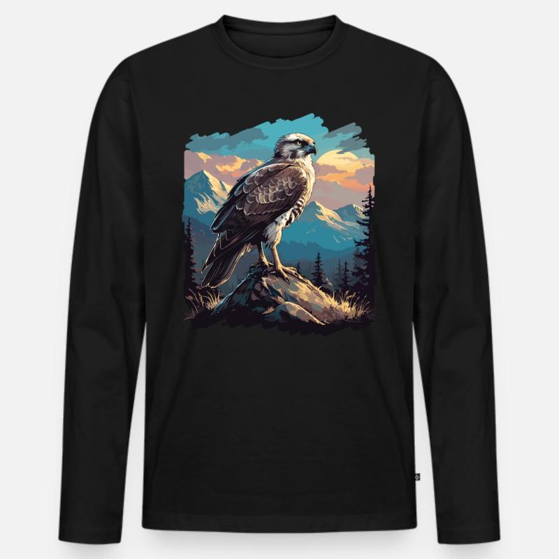 Falken Falke - Männer Premium Bio Langarmshirt - Schwarz