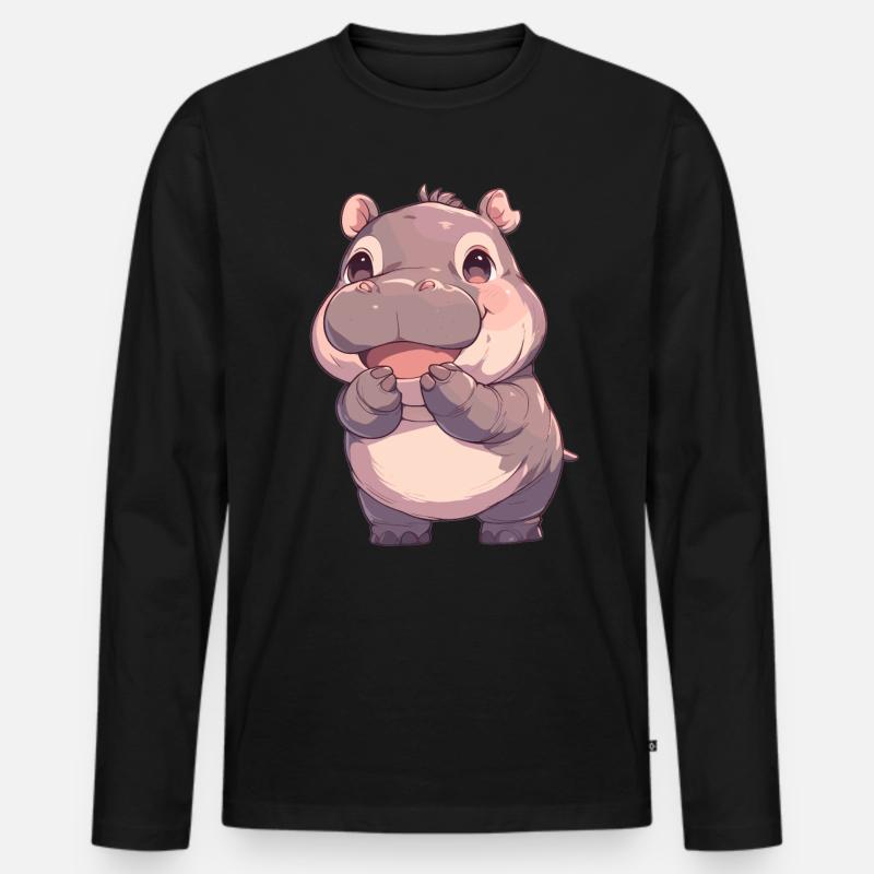 Nilpferd Flußpferd - Männer Premium Bio Langarmshirt - Schwarz