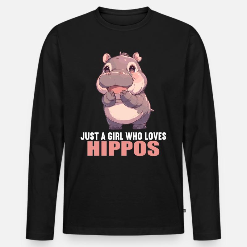 Nilpferd Flußpferd - Männer Premium Bio Langarmshirt - Schwarz