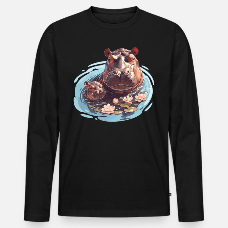 Nilpferd Flußpferd - Männer Premium Bio Langarmshirt - Schwarz