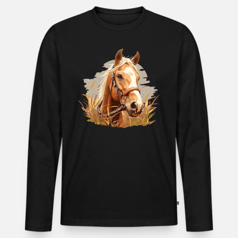 Pferde Pferd - Männer Premium Bio Langarmshirt - Schwarz