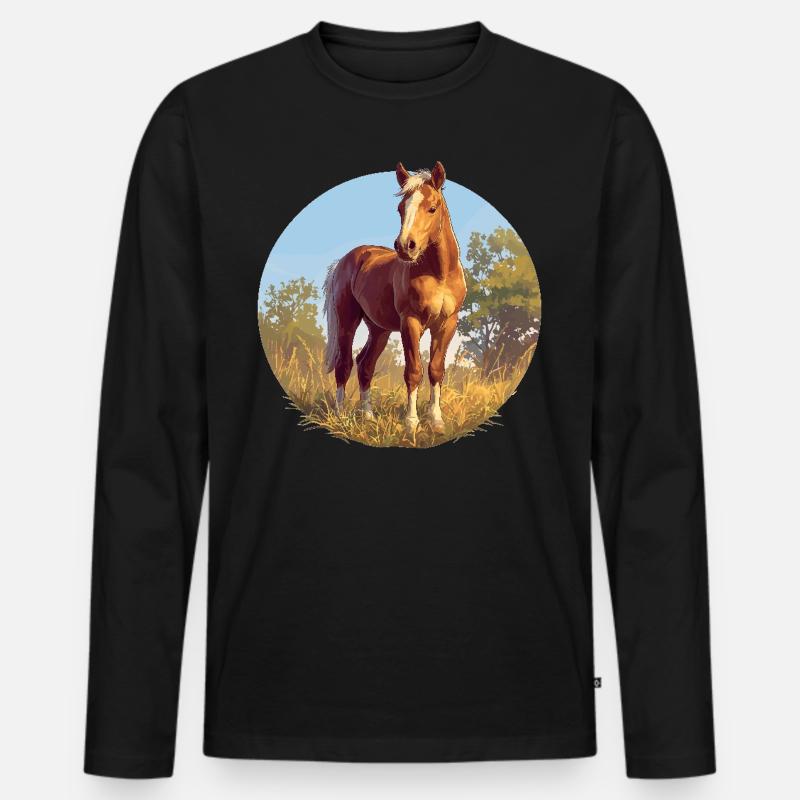 Pferde Pferd - Männer Premium Bio Langarmshirt - Schwarz