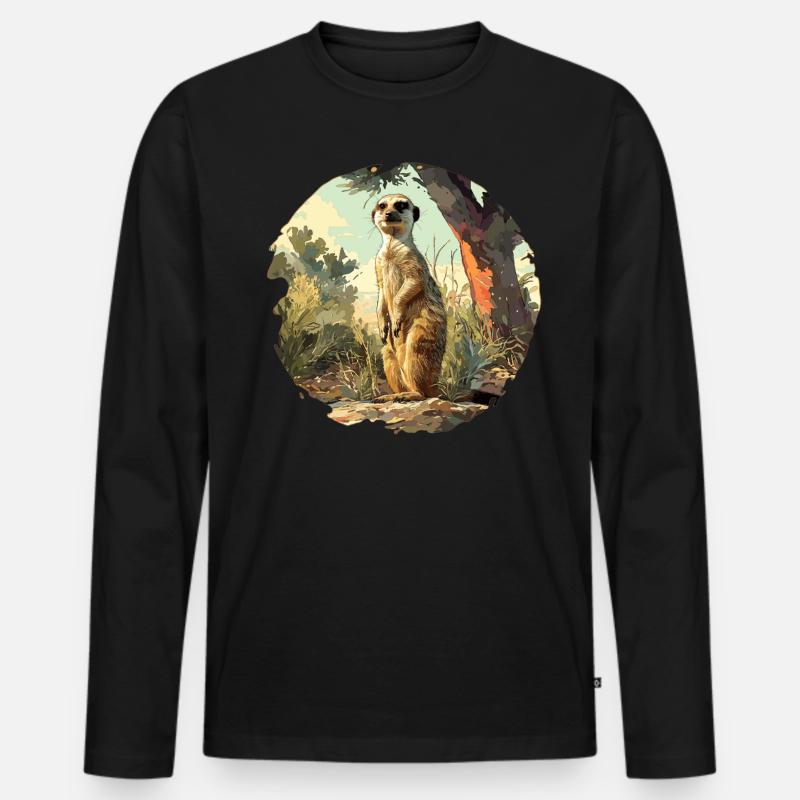 Meerkat Erdmännchen - Männer Premium Bio Langarmshirt - Schwarz