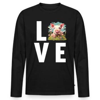 Schweine Schwein - Männer Premium Bio Langarmshirt - Schwarz - Vorne - Nico (187cm)