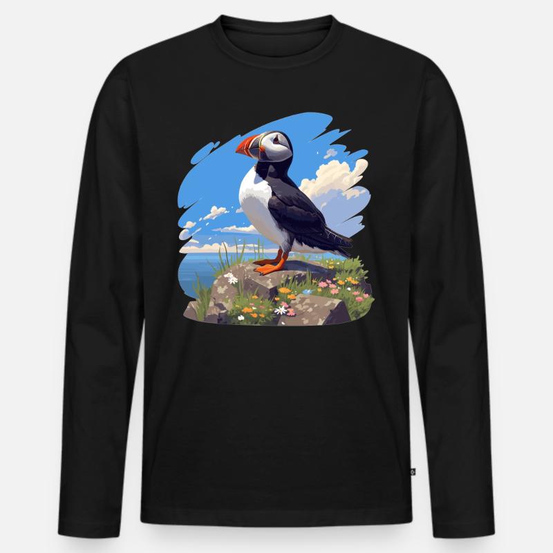 Papageientaucher - Männer Premium Bio Langarmshirt - Schwarz