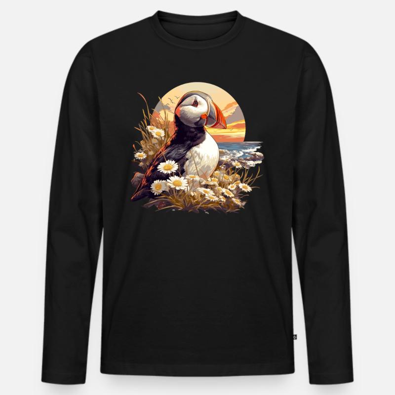 Papageientaucher - Männer Premium Bio Langarmshirt - Schwarz
