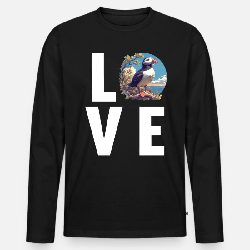 Papageientaucher - Männer Premium Bio Langarmshirt - Schwarz