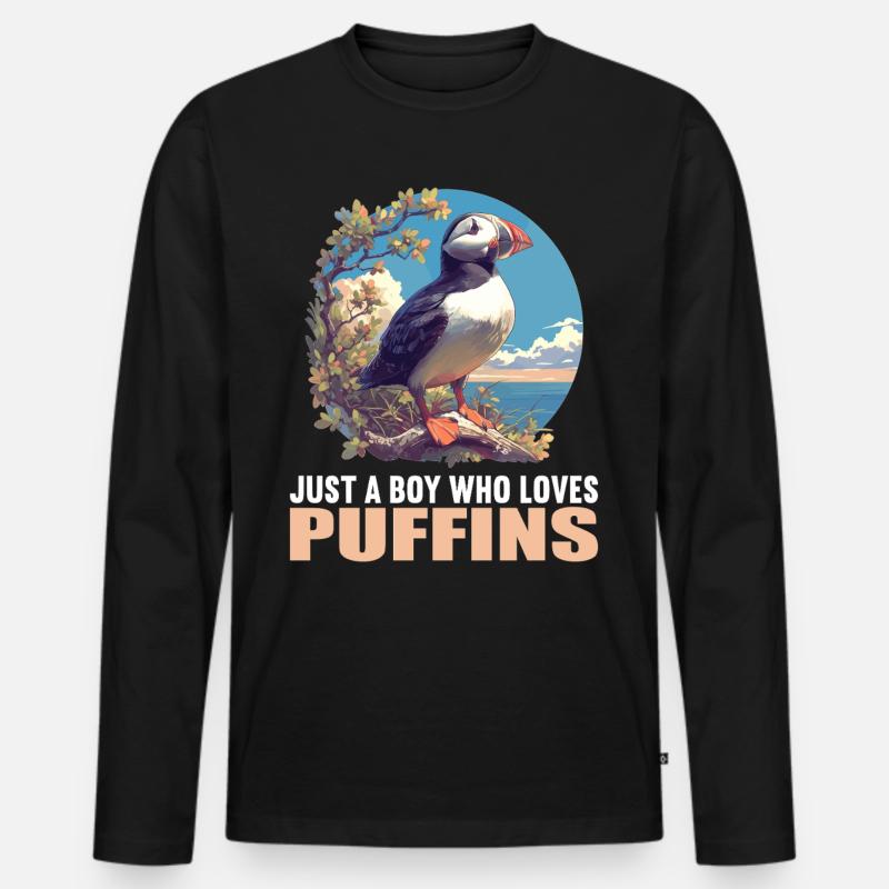Papageientaucher - Männer Premium Bio Langarmshirt - Schwarz
